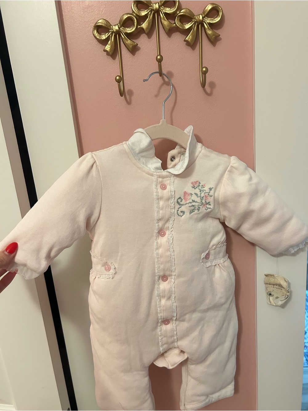 Classic Baby One-Piece Footie in Soft Pink with Embroidered Detail